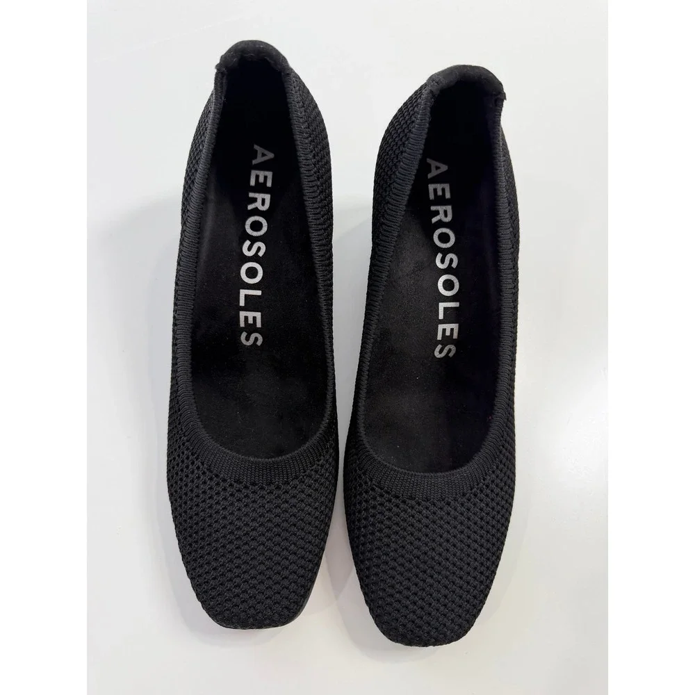 Aerosoles Casanna Black Knit Block Heel Pumps Square Toe Shoes Womens 7M